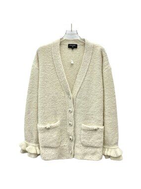 Chanel Beige Goat Cashmere V-Neck Single-Breasted Jacket